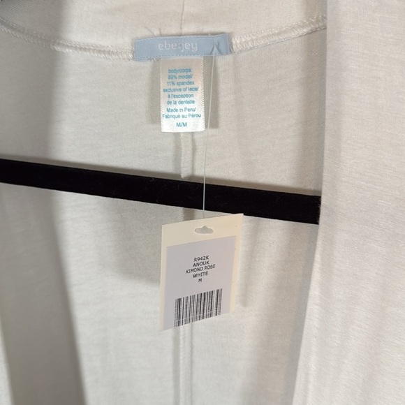 Eberjey White Anouk Modal Kimono Robe Lace Trim Bridal Wedding Size Medium NWT - Picture 3 of 5
